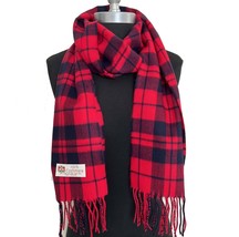 Men Women 100% CASHMERE SCARF Plaid Red/Navy blue Made in England Soft Warm #V09 - £7.60 GBP