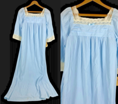 1970s Nightgown Val Mode Blue Flannel Lace Trim Square Neck NEW S Edwardian - $95.72 CAD