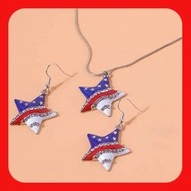 Absolutely Beautiful Patriotic Sparkle Rhinestone Star Earrings &amp; Necklace Set - £9.59 GBP