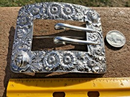 Sterling Silver Victorian Buckle Repousse Pattern Baltimore Maker Large Heavy - £99.11 GBP