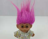 Vintage Russ Troll Doll #18295 Wearing Floral Dress With Pink Hair 4&quot; Doll - $14.54