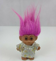 Vintage Russ Troll Doll #18295 Wearing Floral Dress With Pink Hair 4&quot; Doll - £11.37 GBP