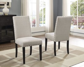 Biony Tan Fabric Dining Chairs With Nailhead Trim, Set Of 2, By Roundhill - £115.44 GBP