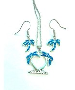 Mele Coconut Tree 925 Sterling Silver Fire Blue Opal Necklace Heart &amp; Ea... - £15.17 GBP
