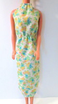 Vtg  Clone Barbie Doll Clothes Floral Dress Green White Blue Orange Yell... - £13.43 GBP