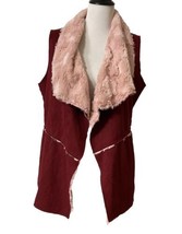 Davi &amp; Dani Faux Suede Vest Sz M Open Front Collared Soft Sherpa Lining - £13.36 GBP