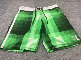 Hurley Phantom Board Shorts Mens 32 Plaid Check Board Surf Swim green - £10.40 GBP