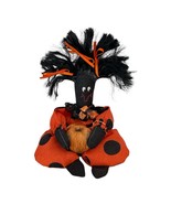 Vtg Primitive Doll Folk Art Black Halloween Pumpkin Decor Shelf Sitter H... - $328.80 MXN