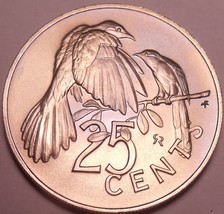Rare Gem Unc British Virgin Islands 1973 25 Cents~Mangrove Cuckoo~20k Mi... - $7.24