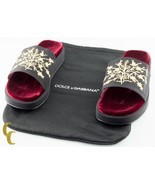 Dolce &amp; Gabbana Velours Bout Ouvert Pantoufles W/Broderie Boite &amp; Pochette - $7,305.58 MXN