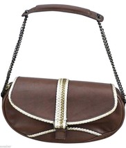 Giuseppe Zanotti Brown Leather Shoulder Bag Pochette Handbag Gold Chain - $90.25