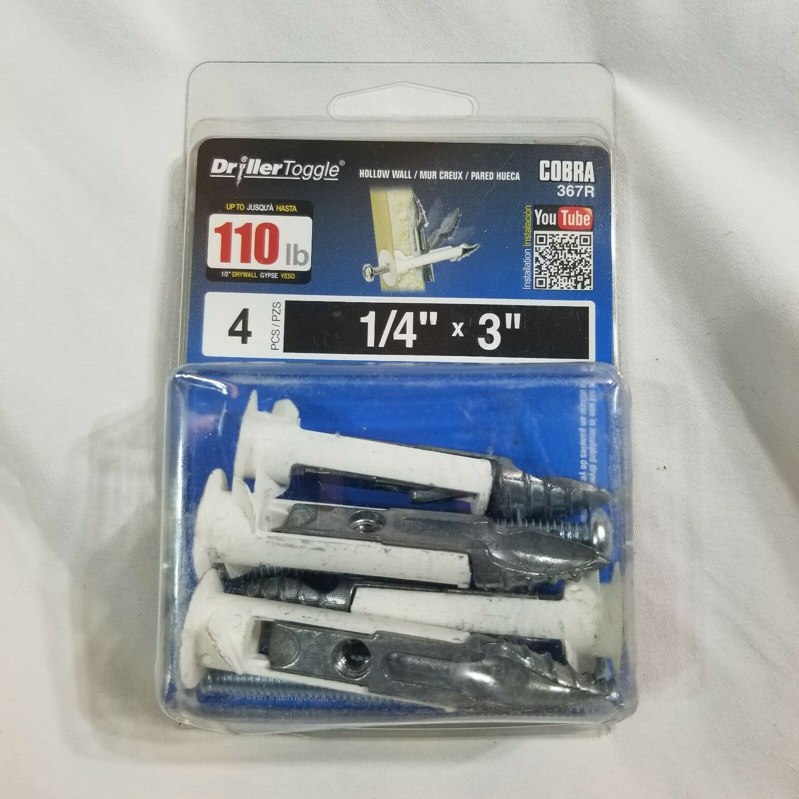 Cobra Anchors Driller Toggle 367R 4 Pack 1/4" X 3" 110 LB. Drywall