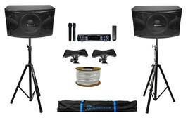 DJ Package w/ (2) 12&quot; 1600 Watt Speakers+Bluetooth Amplifier+Stands+Cabl... - £660.70 GBP