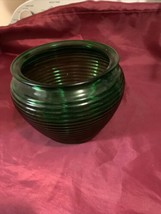 Vintage Anchor Hocking Forest Green Glass Cache Pot Planter Horizontal Rib A - £11.68 GBP