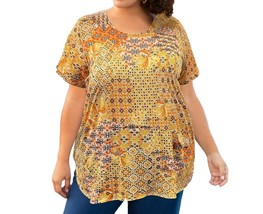 On The Plus Side printed tyler flair short sleeve top - plus size in Yellow - $75.00