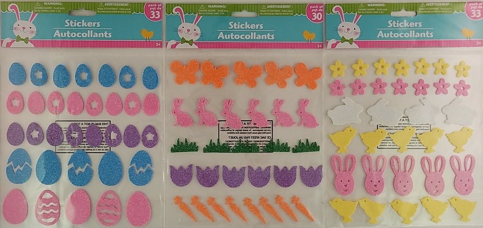 Easter Glitter Stickers Decorations Bunnies Chicks Eggs…, E22, Select: T... - $2.79