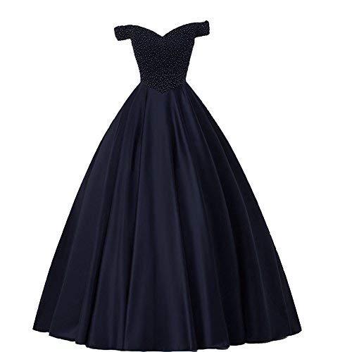 Off The Shoulder Pearls Long Corset Prom Dress Formal Evening Gown Dark Navy US