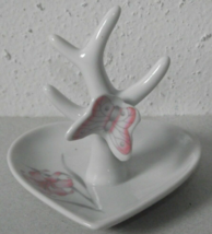 3.75" heart shape pink lily flower butterfly ring tree jewelry trinket h... - $10.00