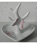 3.75" heart shape pink lily flower butterfly ring tree jewelry trinket h... - $10.00