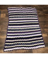 Afghan Crochet Blanket Throw Purple White Black Blue Maroon 47” X 61” - $19.99