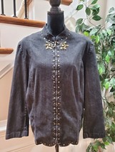 Alfred Dunner Women Gray Denim Ramie Long Sleeve Full Zip Casual Jacket Size 16W - £27.97 GBP