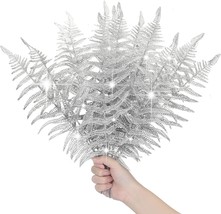40 Pcs Christmas Leaves Artificial Flashing Leaves Glitter Tropical Leaf, Silver - £31.49 GBP