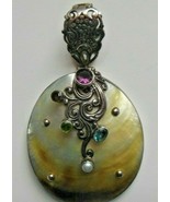 Large 925 Sterling Silver MOP Shell Pendant W/Gemstones - $401.76 CAD