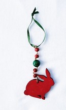 Handcrafted Wooden Rabbit Bunny Beaded Accent Ornament - Christmas Tree Gift - £9.55 GBP