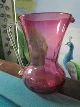 Pilgrim Cranberry Creamer Clear Handle Swirl Crackle Coin Glass Pick 1 (... - $25.47