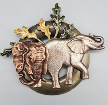 Multi Tone Metal Elephant Brooch, Silver Tone, Brass, Copper, Green, yellow - £11.89 GBP