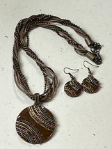 Demi Antique Goldtone &amp; Brown Cord Twist Chain w Brown Enamel Round w Ti... - $11.29