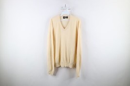 Vintage 70s Streetwear Mens Size XL Blank Knit V-Neck Sweater Cream USA - £41.20 GBP