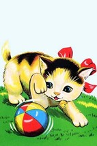 Playful Cat and Ball - Art Print - £16.44 GBP+