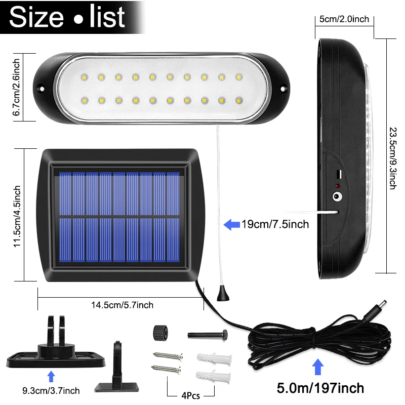Newest 20 led Solar Lamp Separable Solar Panel and Light With Line Waterproof Pu - £75.57 GBP