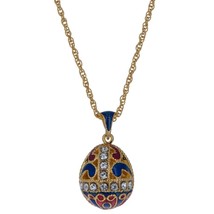 Gold Tone 22 Crystal Brass Blue Royal Egg Pendant Necklace 20 Inches - £41.68 GBP