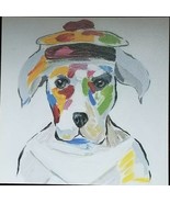 Dog Wearing Hat ~ Colorful Wood Painting ~ Wall Decor ~ Home Decor ~ 12 ... - $26.18