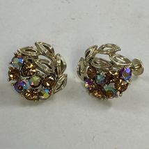 Vintage Lisner Aurora Borealis Rhinestone Silver Tone Screw Back Earrings - $27.67