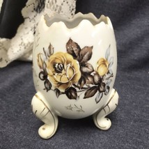 Vintage Napcoware White Floral Painted Egg Vase 3 Legs Gold Trim 5” Tall - $9.80