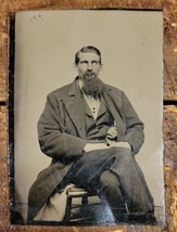 Antique Tin Type , Civil War Era - Bearded Gentleman Seated - Unknown Studio - £7.07 GBP