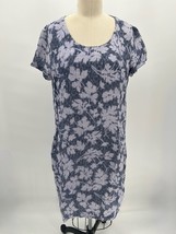 PureJill Short Sleeve Linen Shift Dress Sz S Purple Crinkle Casual Resort - £21.48 GBP