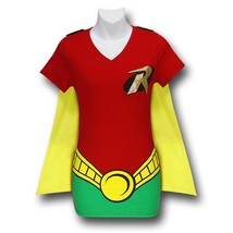 Robin Women&#39;s V-Neck Caped Costume T-Shirt Red - £22.01 GBP