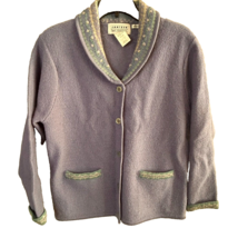 Vintage Jantzen Cardigan hand embroidered Wool Sweater collar neck floral Small - £26.37 GBP