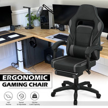 Grey Leather Racing Gaming Chair Office Computer Swivel Seat Recliner W/Footrest - £235.19 GBP