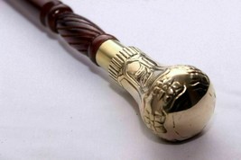 Polish Brass Victoria Handle Wood Design Walking Stick Queen Walking Cane - £27.55 GBP