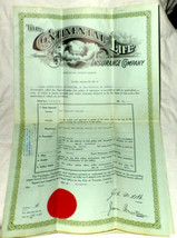 Vintage Insurance Policy Continental Life 1938 Folded Huge Sheet /w Sleeve - £5.52 GBP