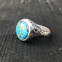 Natural Blue Copper  Turquoise Ring Solid 925 Sterling Silver Christmas Gift Him - £51.00 GBP