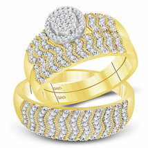 10kt Yellow Gold Round Diamond Cluster Matching Bridal Wedding Ring Set 1/2 Cttw - £1,020.62 GBP
