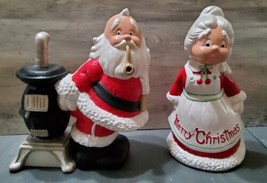 Vintage 1976 Mr Mrs Santa Claus w Stove Hand Painted Ceramic Figures HTF - £130.22 GBP