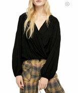 XS FREE PEOPLE Check On It Draped Wrap Balloon Sleeve Top OB1076865  BNW... - $380.79 MXN