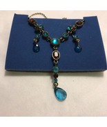 Avon Teal &amp; Topaz Y Necklace Giftset With Blue Gemstones 2006 - £26.04 GBP